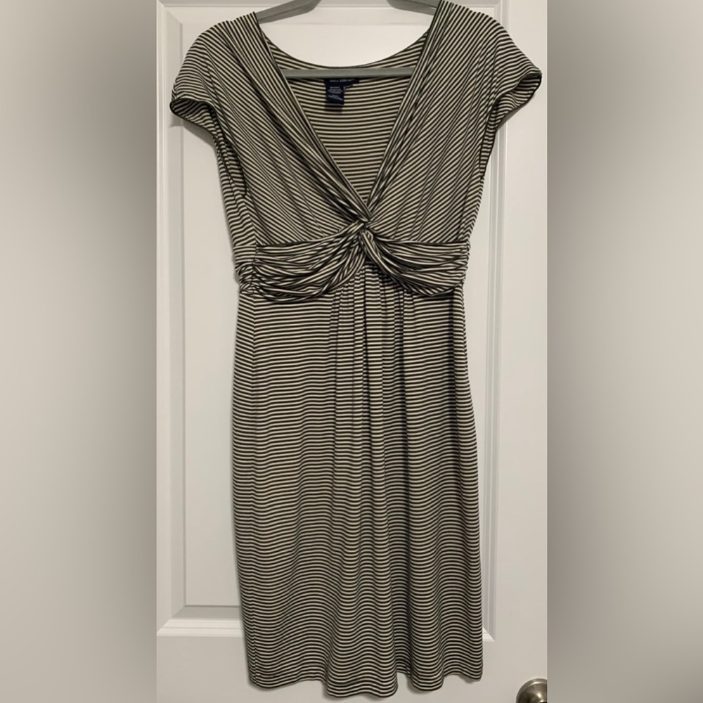 Max Edition stripped cap sleeve dress Olive and cream color‎ XS/S